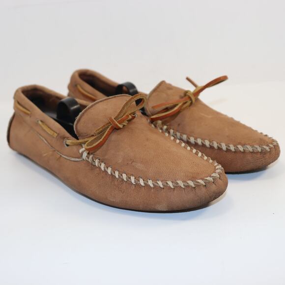 Minnetonka Men’s Driving Moccasins Size 8 Brown Leather Slip-On Loafers - Picture 1 of 5